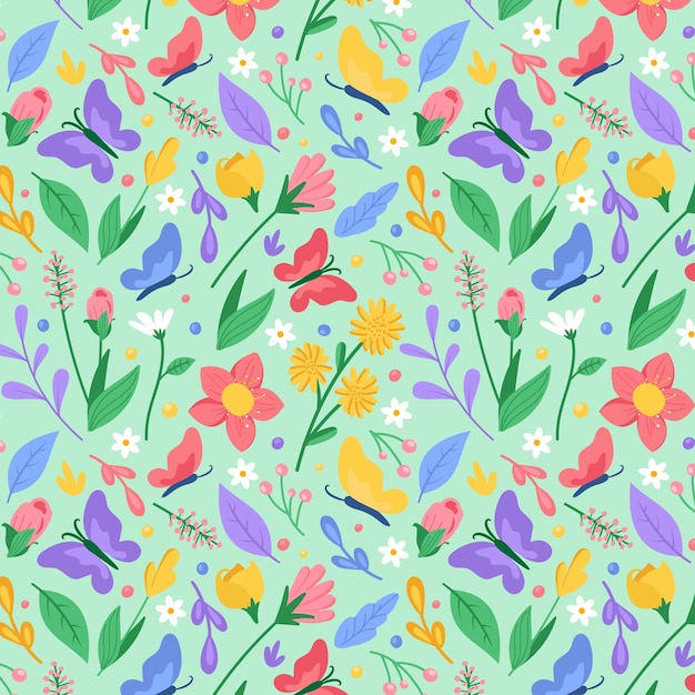 Diseño de patrón floral de primavera plano