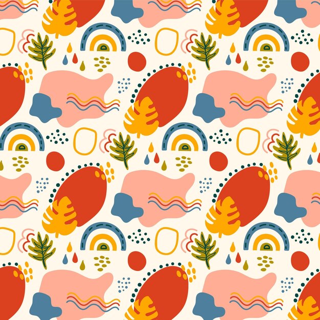 Diseño de patrón de formas abstractas planas dibujadas a mano