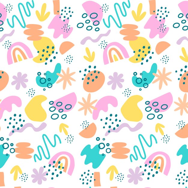 Diseño de patrón de formas abstractas planas dibujadas a mano