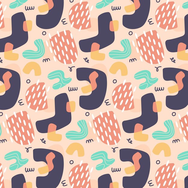 Diseño de patrón de formas abstractas planas dibujadas a mano