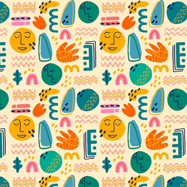 Diseño de patrón de formas abstractas planas dibujadas a mano