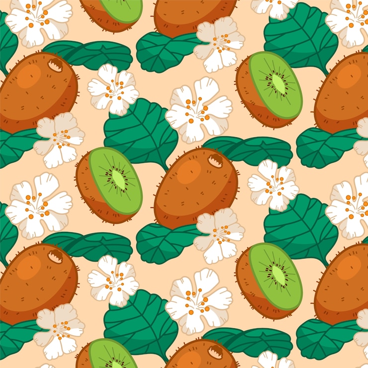 Vector gratuito diseño de patrón de fruta de kiwi dibujado a mano
