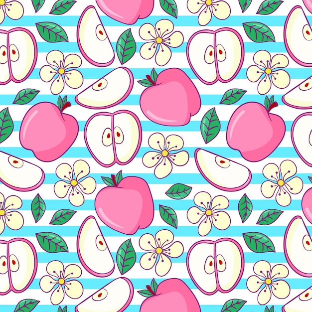 Diseño de patrón de fruta de manzana dibujada a mano