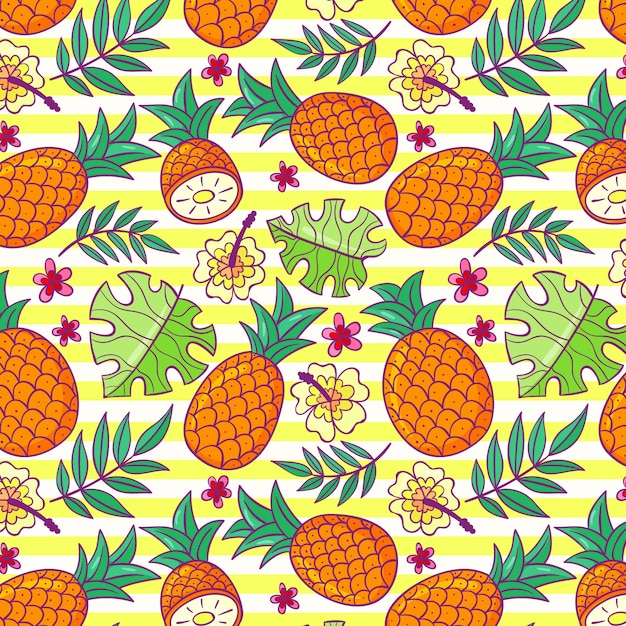 Diseño de patrón de fruta de piña dibujada a mano