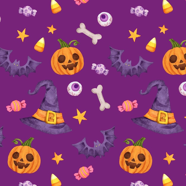 Vector gratuito diseño de patrón de halloween en acuarela