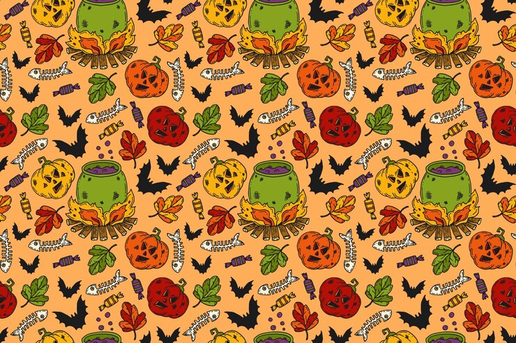 Vector gratuito diseño de patrón de halloween dibujado a mano