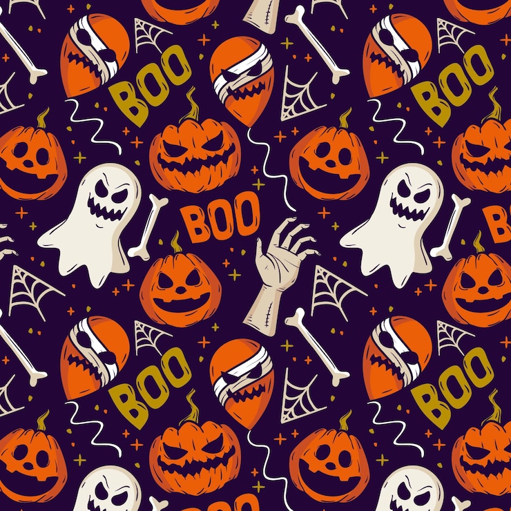 Vector gratuito diseño de patrón de halloween dibujado a mano