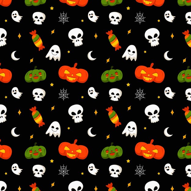 Diseño de patrón de halloween plano dibujado a mano