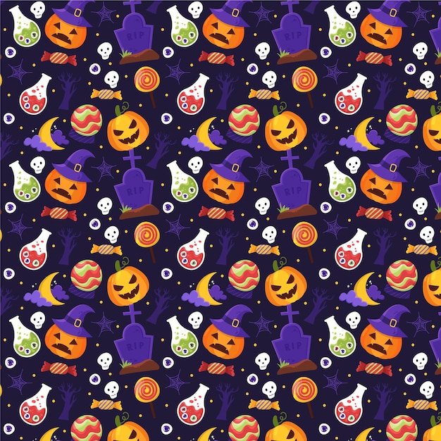 Diseño de patrón de halloween plano dibujado a mano