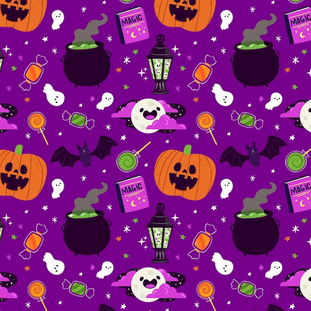Diseño de patrón de halloween plano dibujado a mano