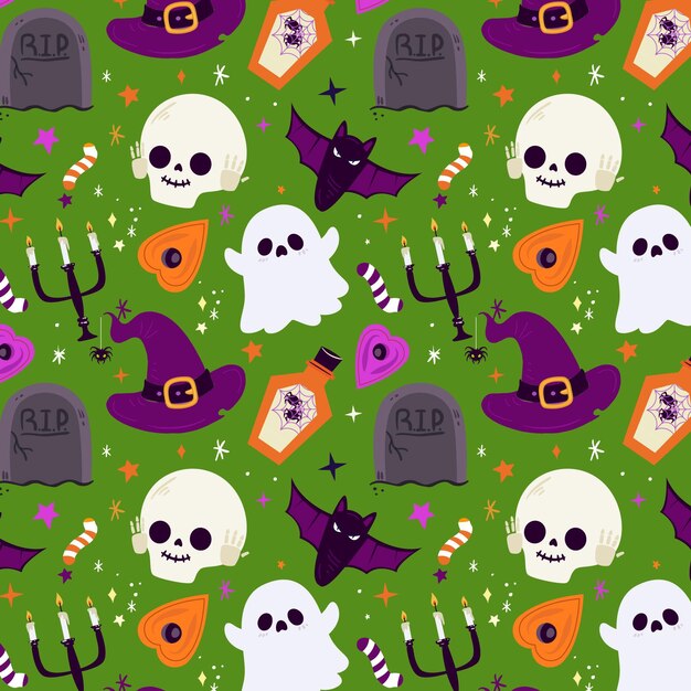 Diseño de patrón de halloween plano dibujado a mano