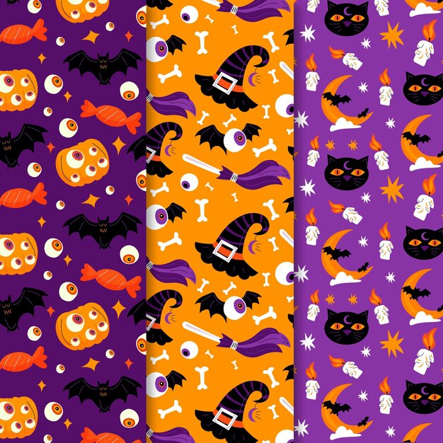 Diseño de patrón de halloween plano dibujado a mano