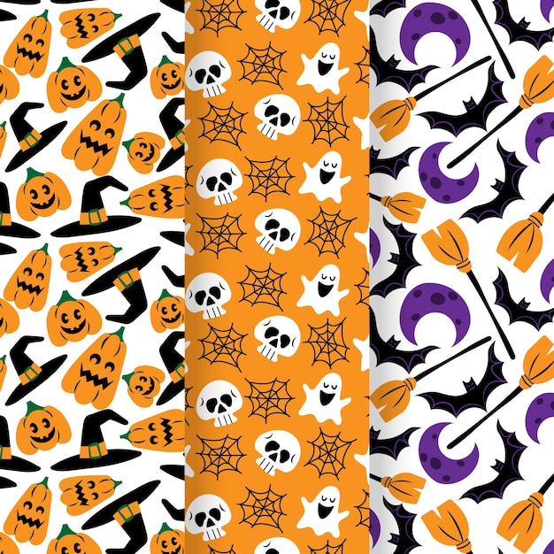 Diseño de patrón de halloween plano dibujado a mano