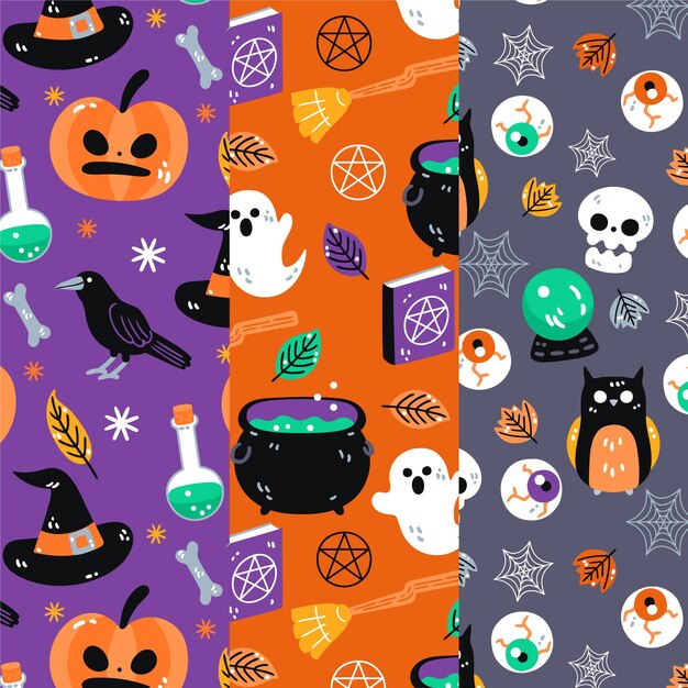 Diseño de patrón de halloween plano dibujado a mano