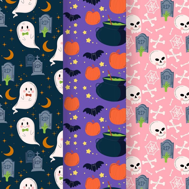 Diseño de patrón de halloween plano dibujado a mano