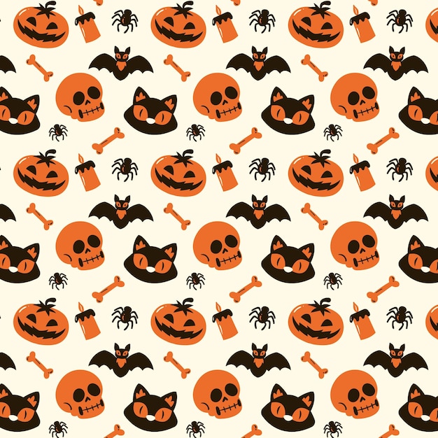 Diseño de patrón de halloween plano dibujado a mano