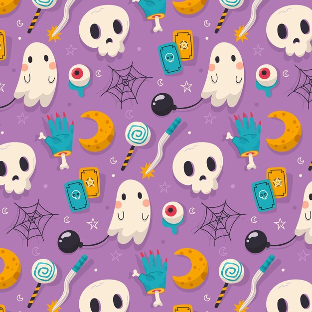 Diseño de patrón de halloween plano dibujado a mano