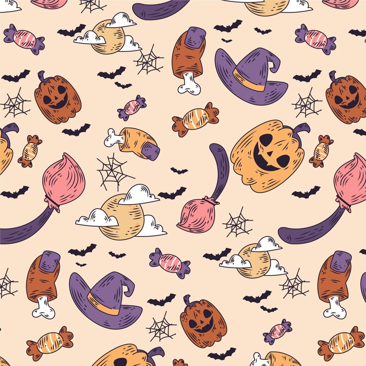 Vector gratuito diseño de patrón de halloween vintage dibujado a mano