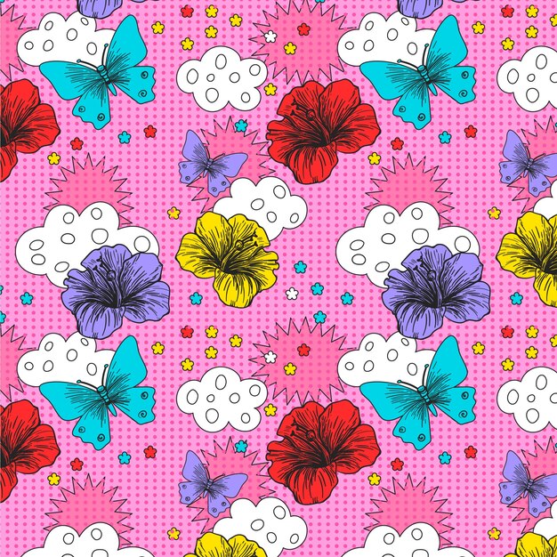 Diseño de patrón kitsch dibujado a mano