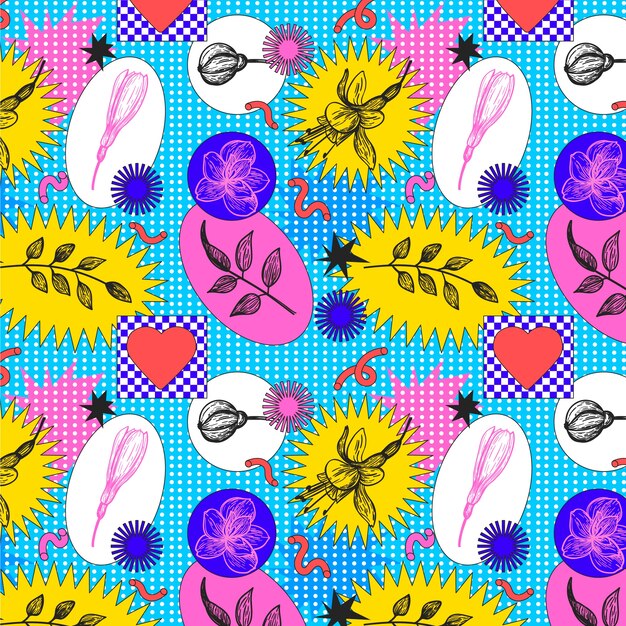Diseño de patrón kitsch dibujado a mano