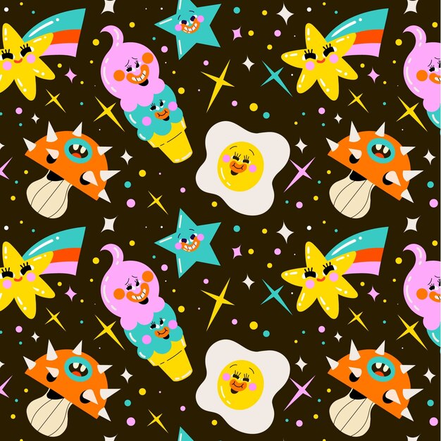 Diseño de patrón kitsch dibujado a mano