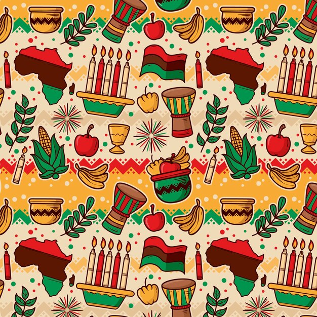 Diseño de patrón de kwanzaa dibujado a mano