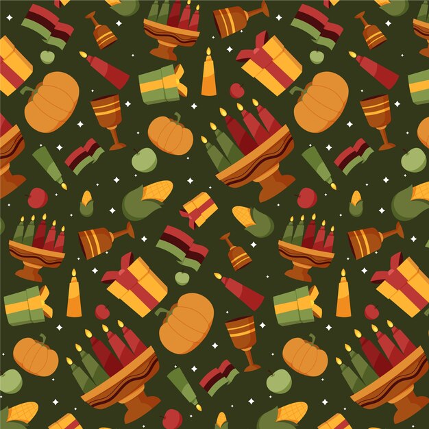 Diseño de patrón de kwanzaa plano dibujado a mano