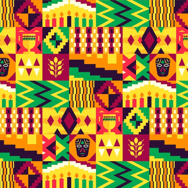 Diseño de patrón de kwanzaa plano dibujado a mano