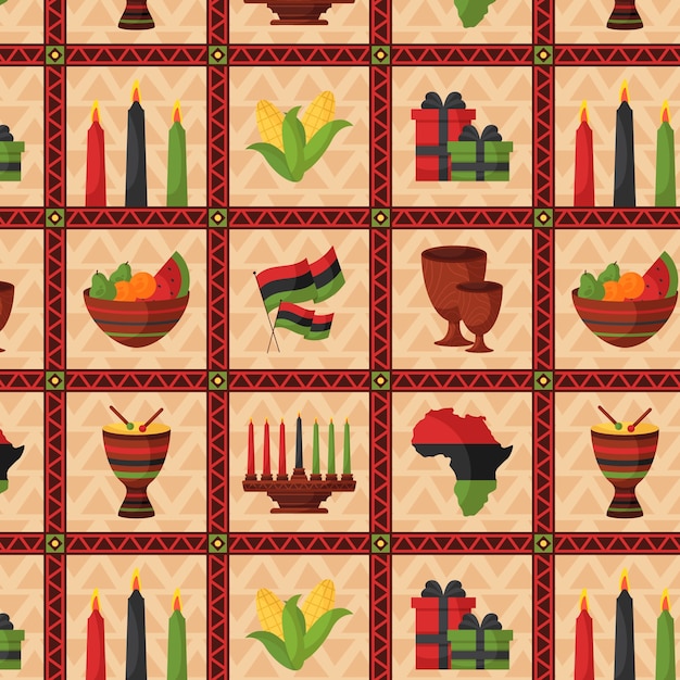 Diseño de patrón de kwanzaa plano dibujado a mano