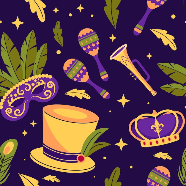 Vector gratuito diseño de patrón de mardi gras plano