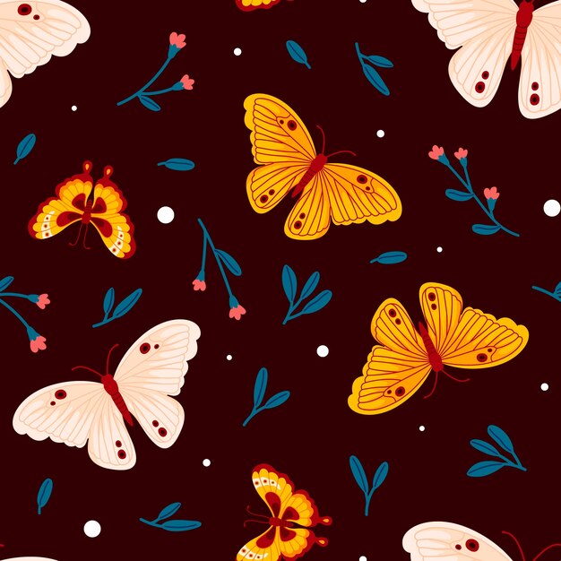Diseño de patrón de mariposa dibujado a mano