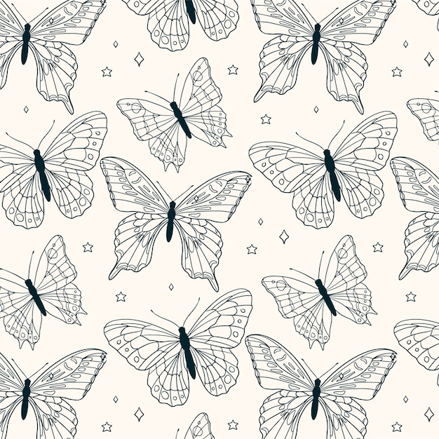 Vector gratuito diseño de patrón de mariposa dibujado a mano
