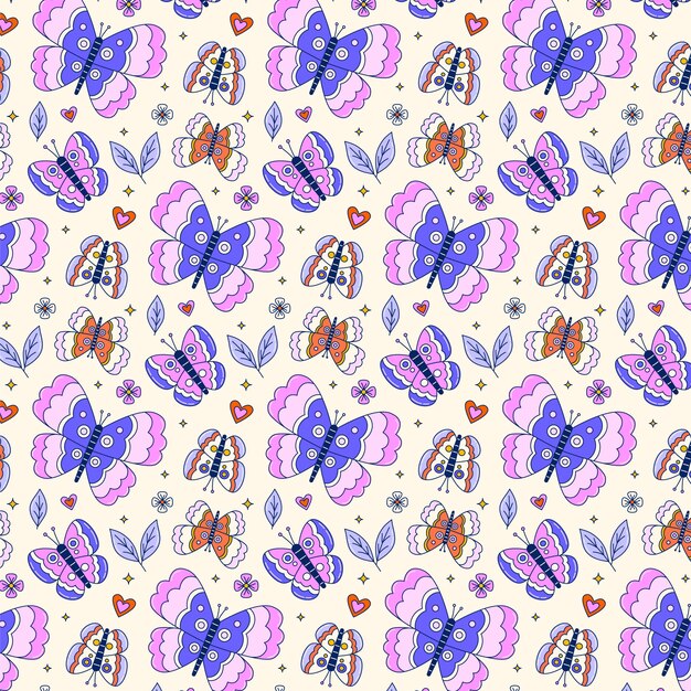 Diseño de patrón de mariposa dibujado a mano