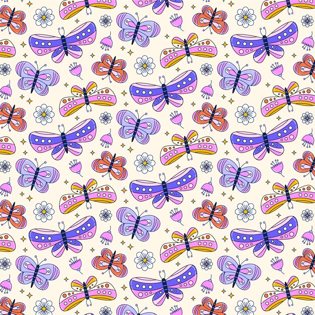 Diseño de patrón de mariposa dibujado a mano