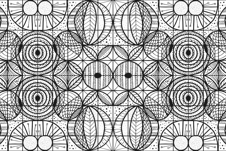 Vector gratuito diseño de patrón de mosaico geométrico monocromático dibujado a mano