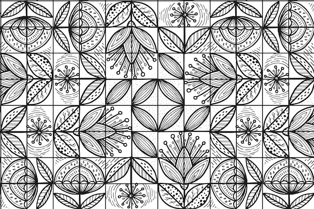 Vector gratuito diseño de patrón de mosaico geométrico monocromático dibujado a mano