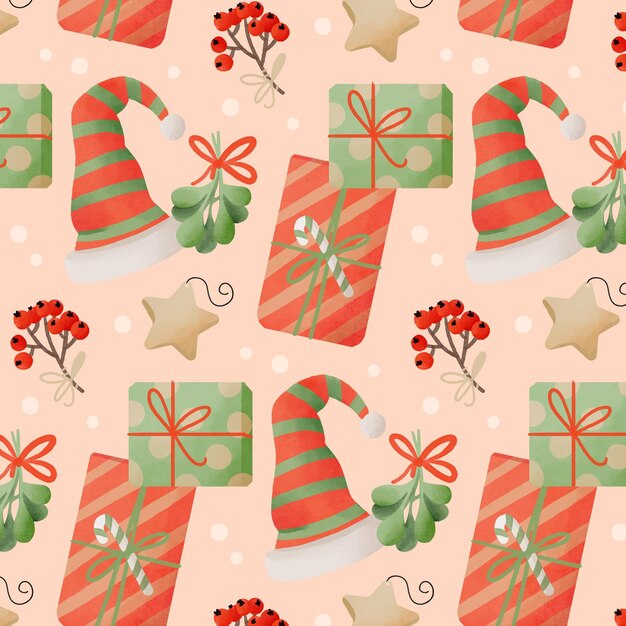 Diseño de patrón de navidad en acuarela