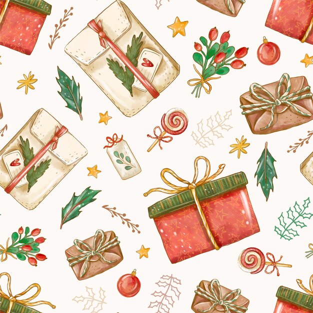Diseño de patrón de navidad en acuarela