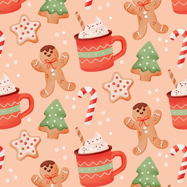 Diseño de patrón de navidad en acuarela