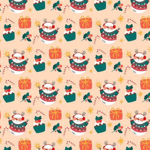 Diseño de patrón de navidad dibujado a mano