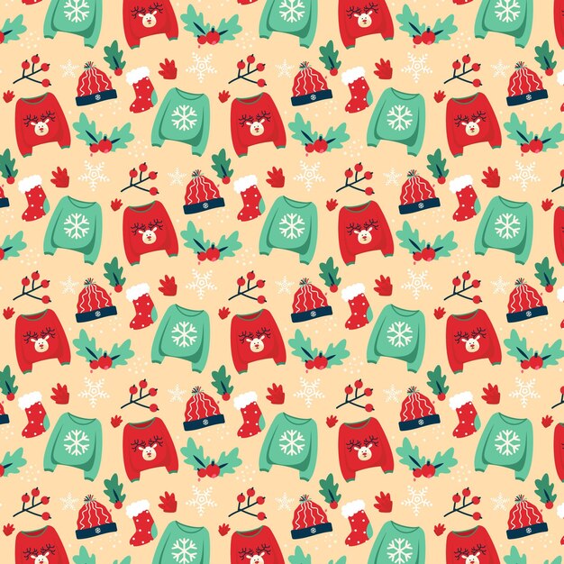 Diseño de patrón de navidad dibujado a mano