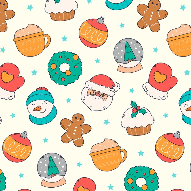 Diseño de patrón de navidad dibujado a mano