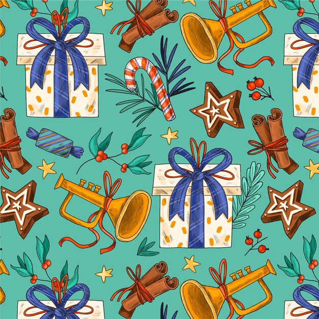Diseño de patrón de navidad dibujado a mano