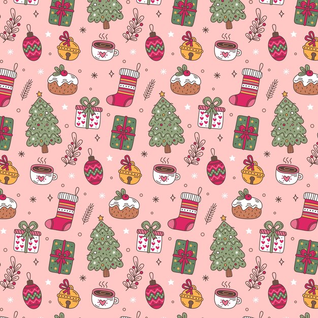 Diseño de patrón de navidad dibujado a mano