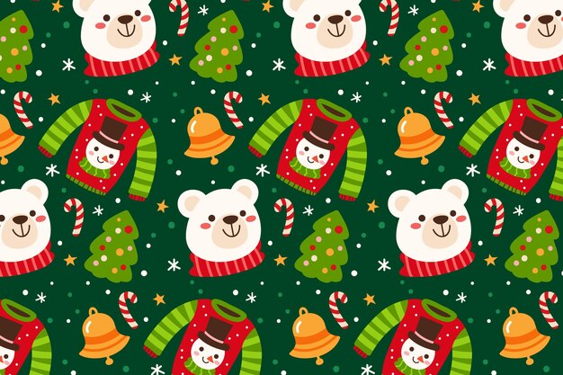 Diseño de patrón de navidad plano dibujado a mano