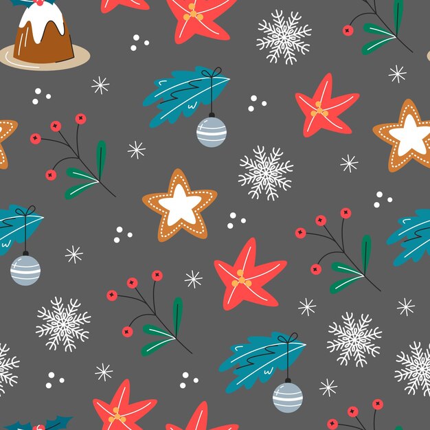 Diseño de patrón de Navidad plano dibujado a mano