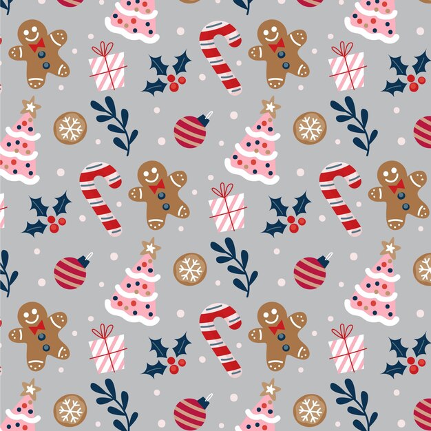Diseño de patrón de navidad plano dibujado a mano