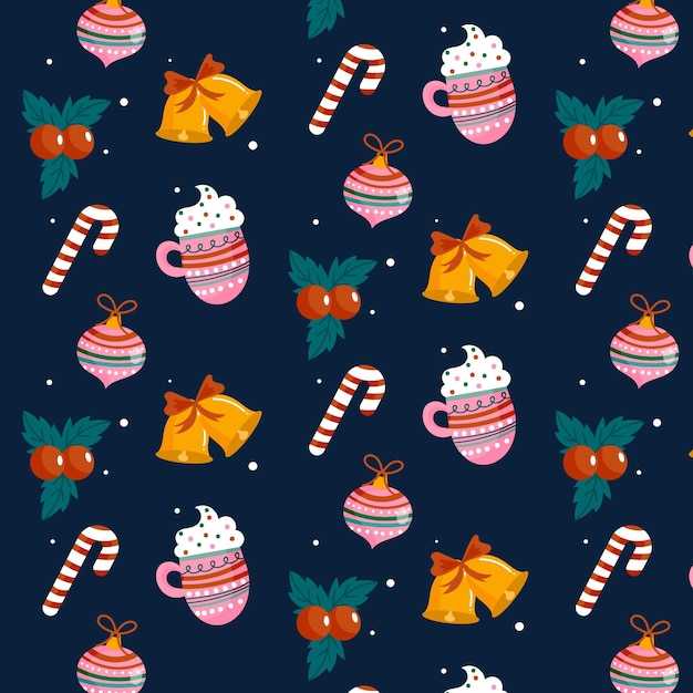Diseño de patrón de navidad plano dibujado a mano