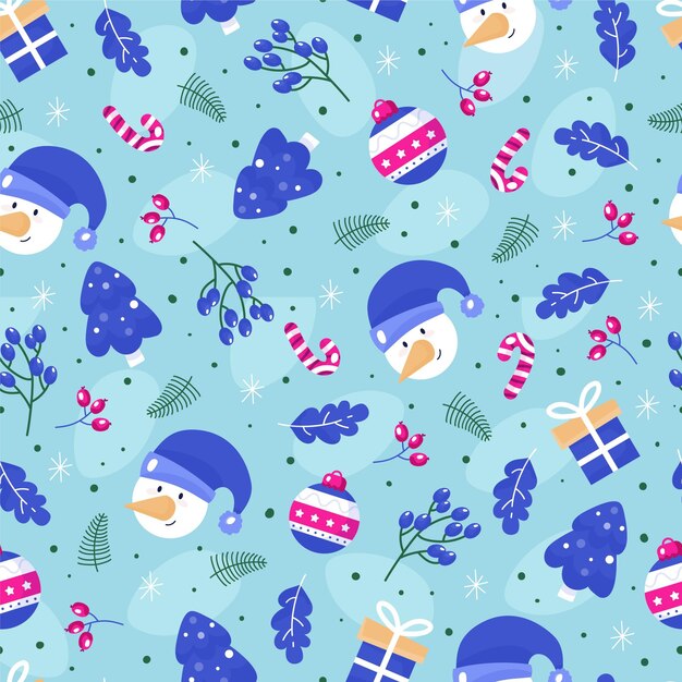 Diseño de patrón de navidad plano dibujado a mano