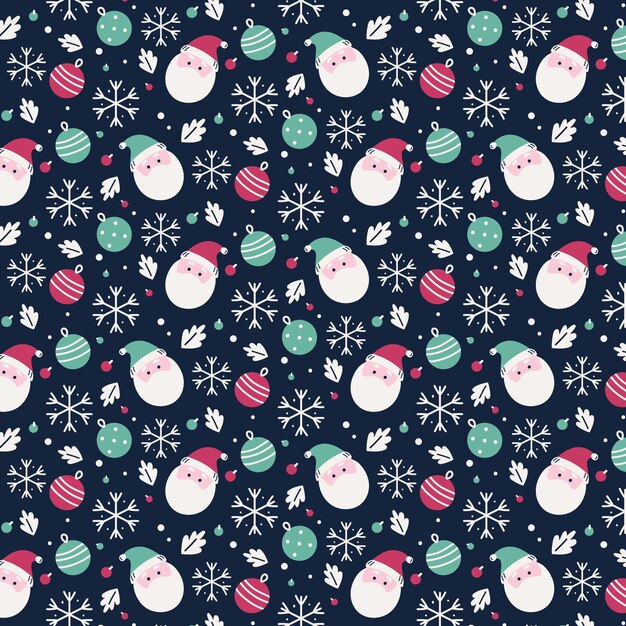 Diseño de patrón de navidad plano dibujado a mano